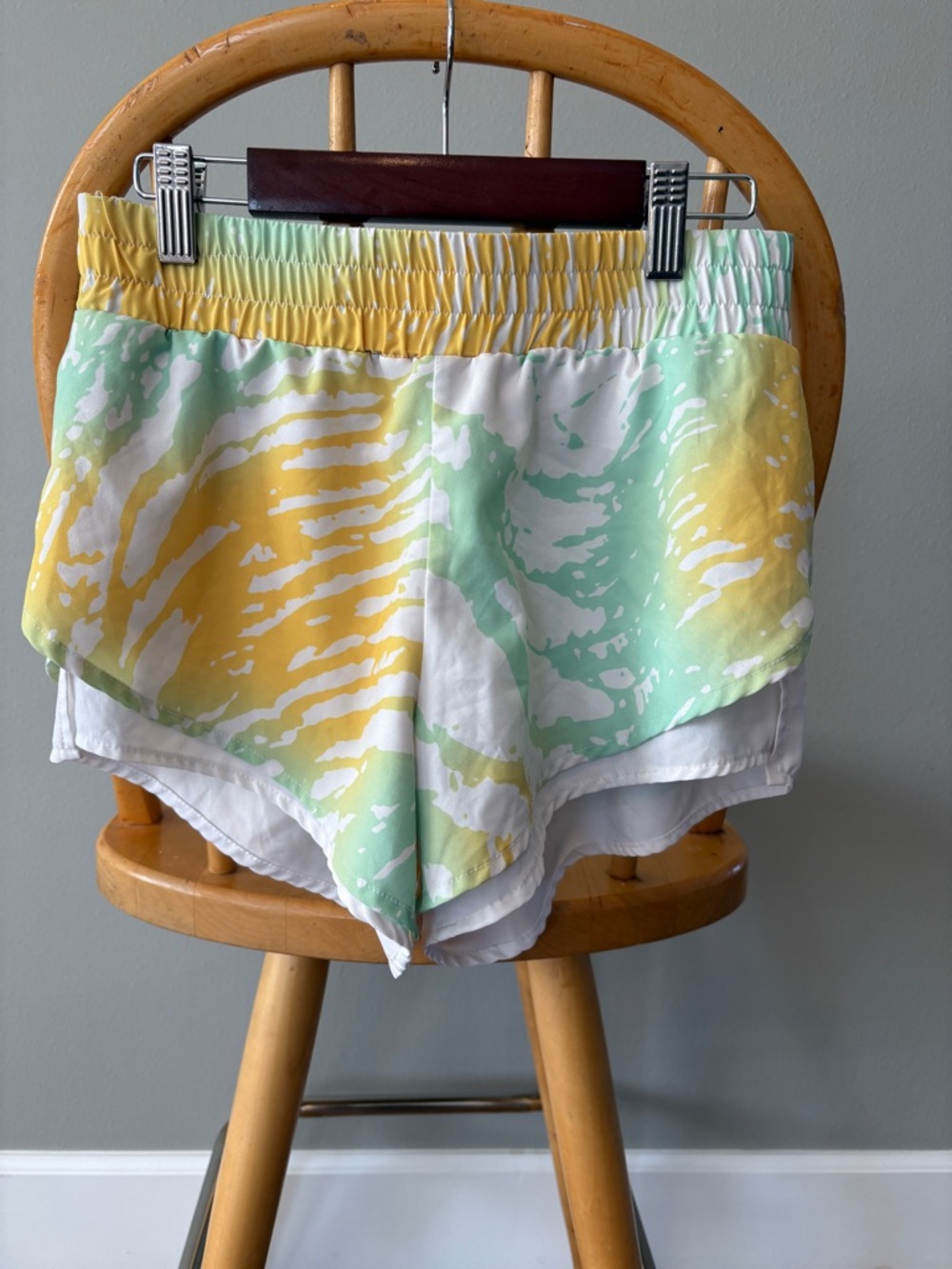 Fabletics Pastel Yellow & Mint Print Athletic Shorts